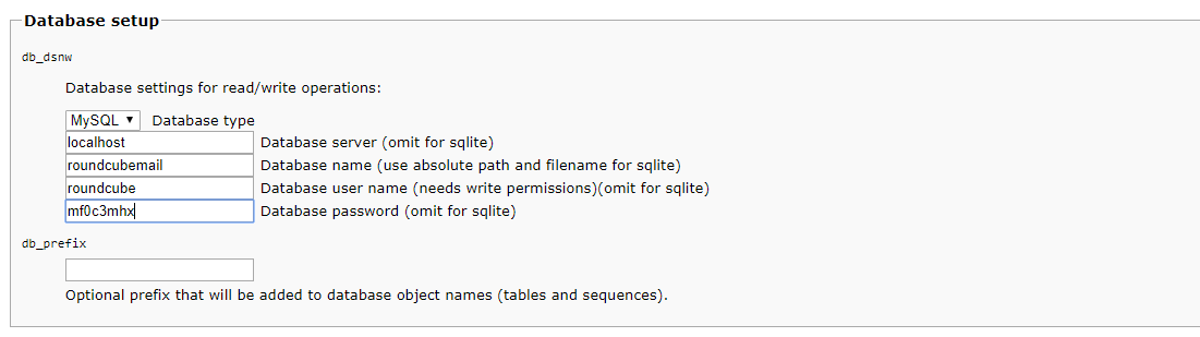 RoundCube Database Configuration