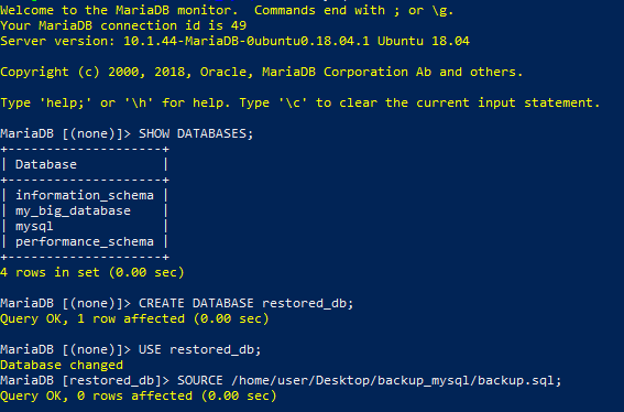 mysql database commands